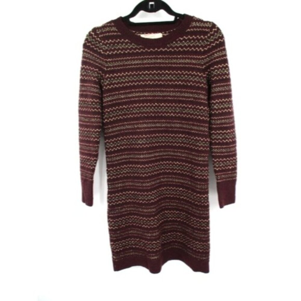 Loft Womens Sweater Dress XS Cable Knit Red Striped Metallic Winter Fall Casual
